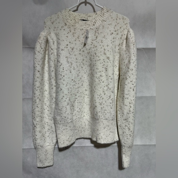 Ann Taylor Sweaters - NWT Ann Taylor Cream & Gold Metallic Shimmer Puff Sleeve Sweater Sz Large Party